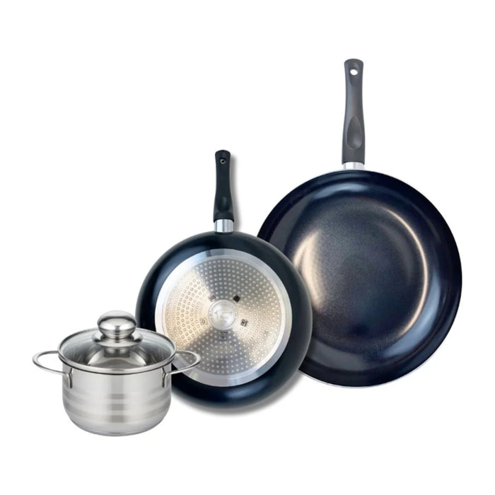 Ensemble de 2 Poêles de cuisson 24 et 28 cm et 1 faitout 14 cm Elo Prima Brillant
