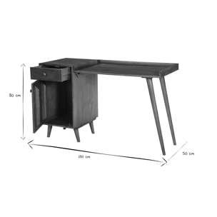 Bureau avec rangements vintage bois massif et métal doré L130 cm ROBY