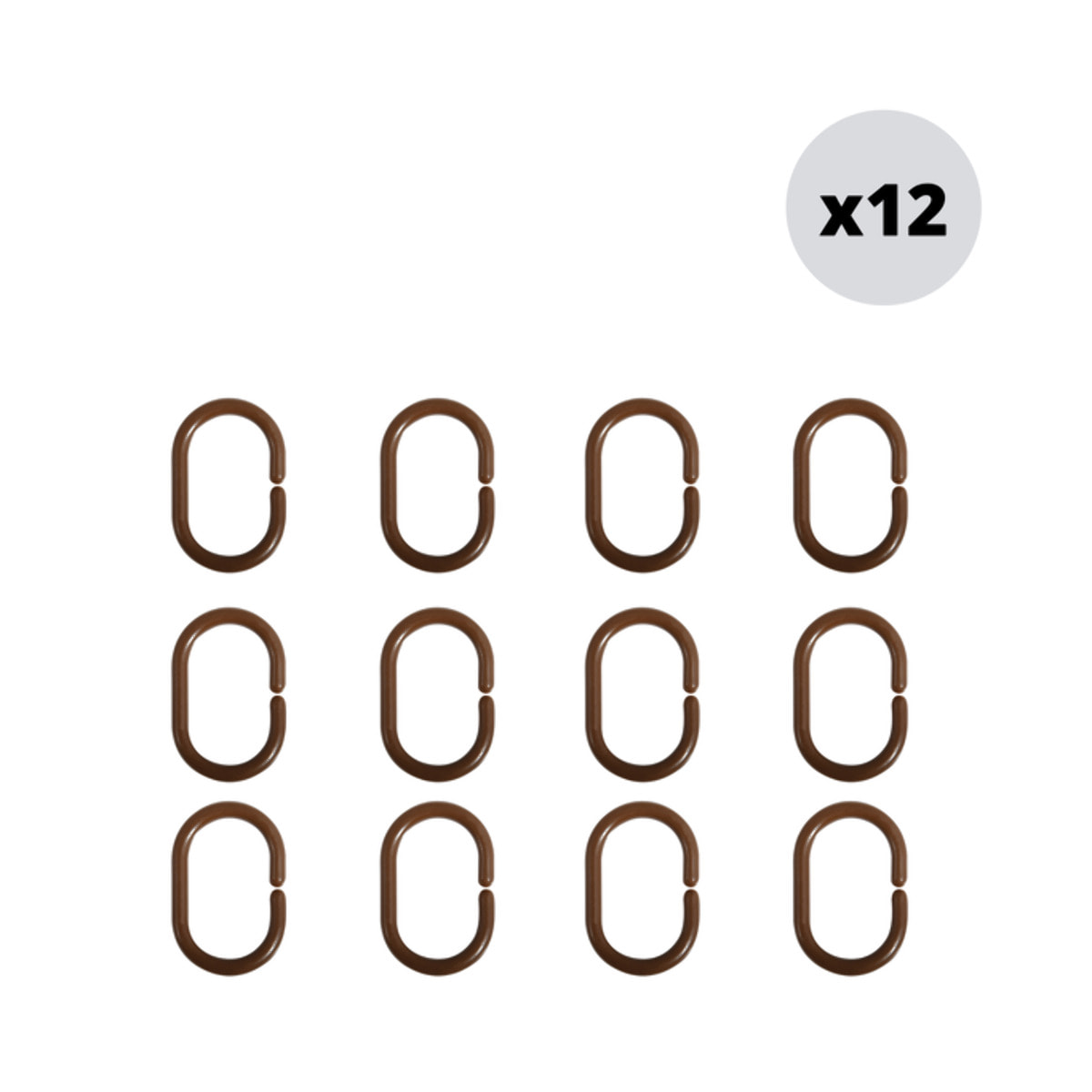 Lot de 12 anneaux pour rideaux de douche Chocolat MSV
