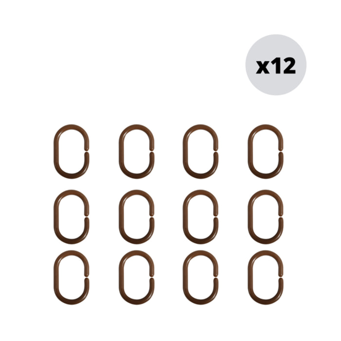 Lot de 12 anneaux pour rideaux de douche Chocolat MSV