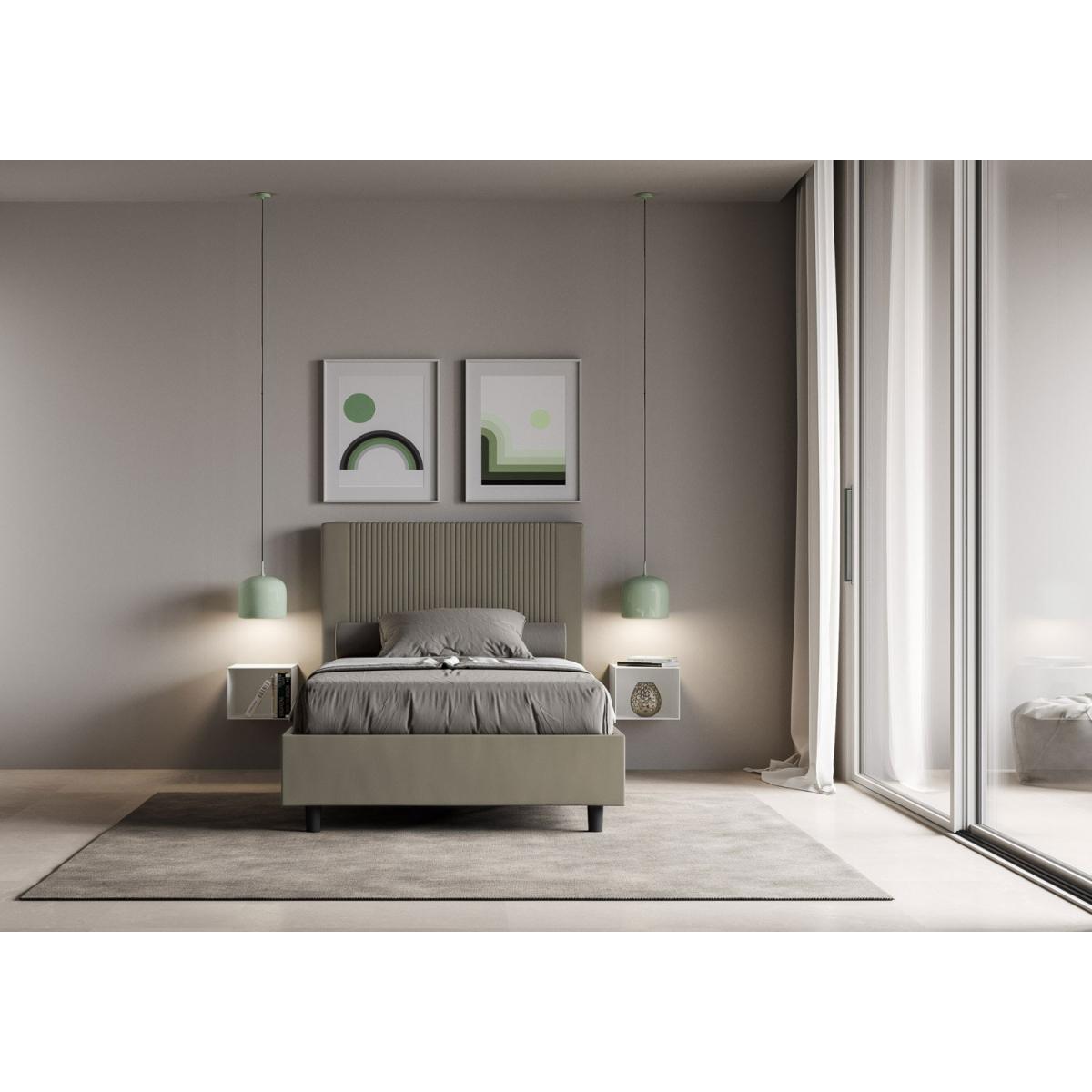 Cama sin somier acolchada 120x210 cuero sintético capuchino Goya