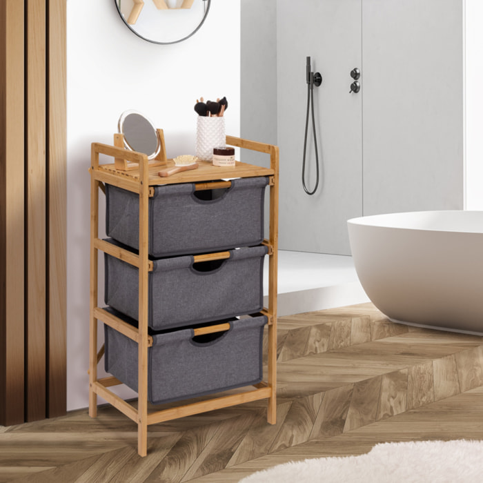 Meuble multi rangements Maya 3 tiroirs en bois et tissu