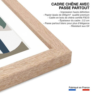 Affiche Monstera effet tissé Affiche + cadre en bois - Chêne