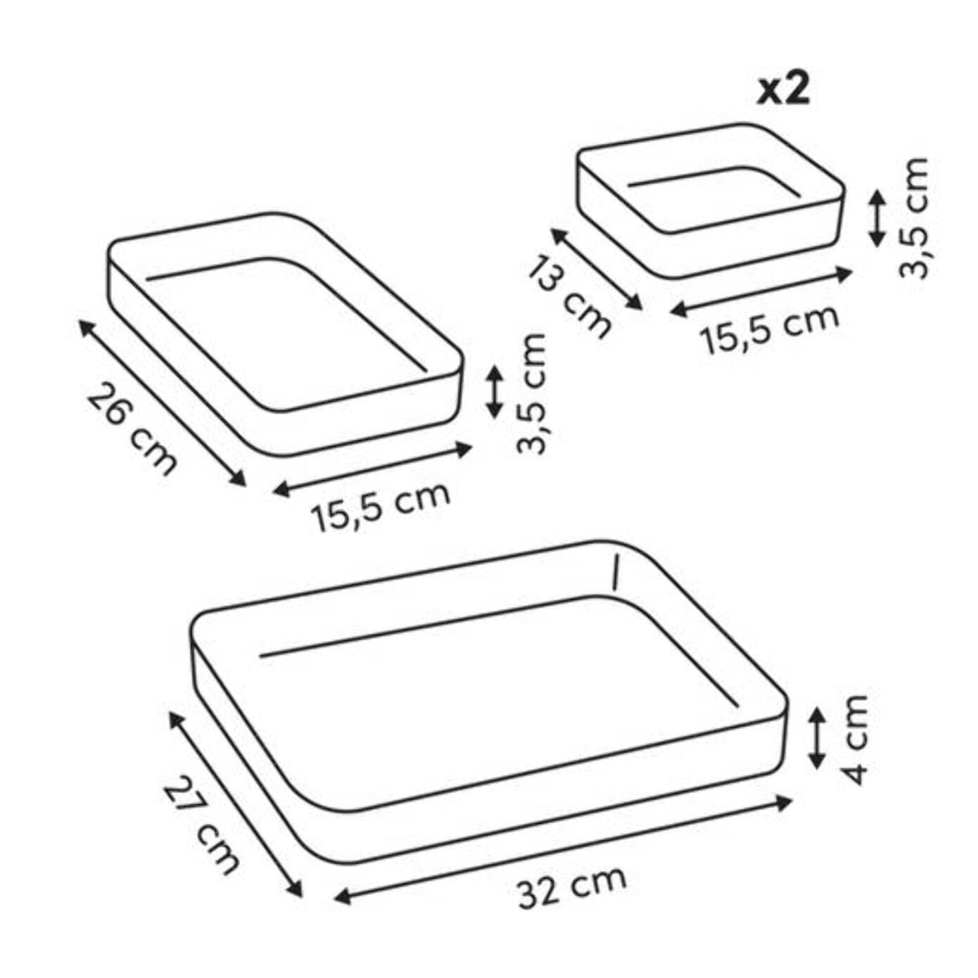 4 organiseurs bas Feltia rectangulaires 27x32cm gris
