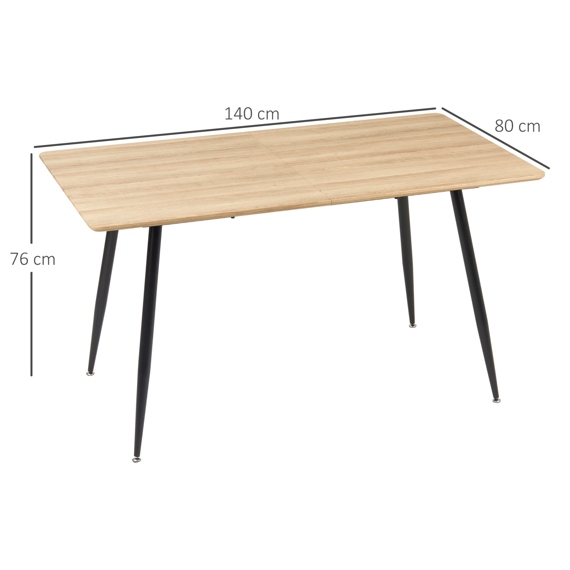 Table à manger rectangulaire 4 personnes piètement acier plateau effet bois naturel