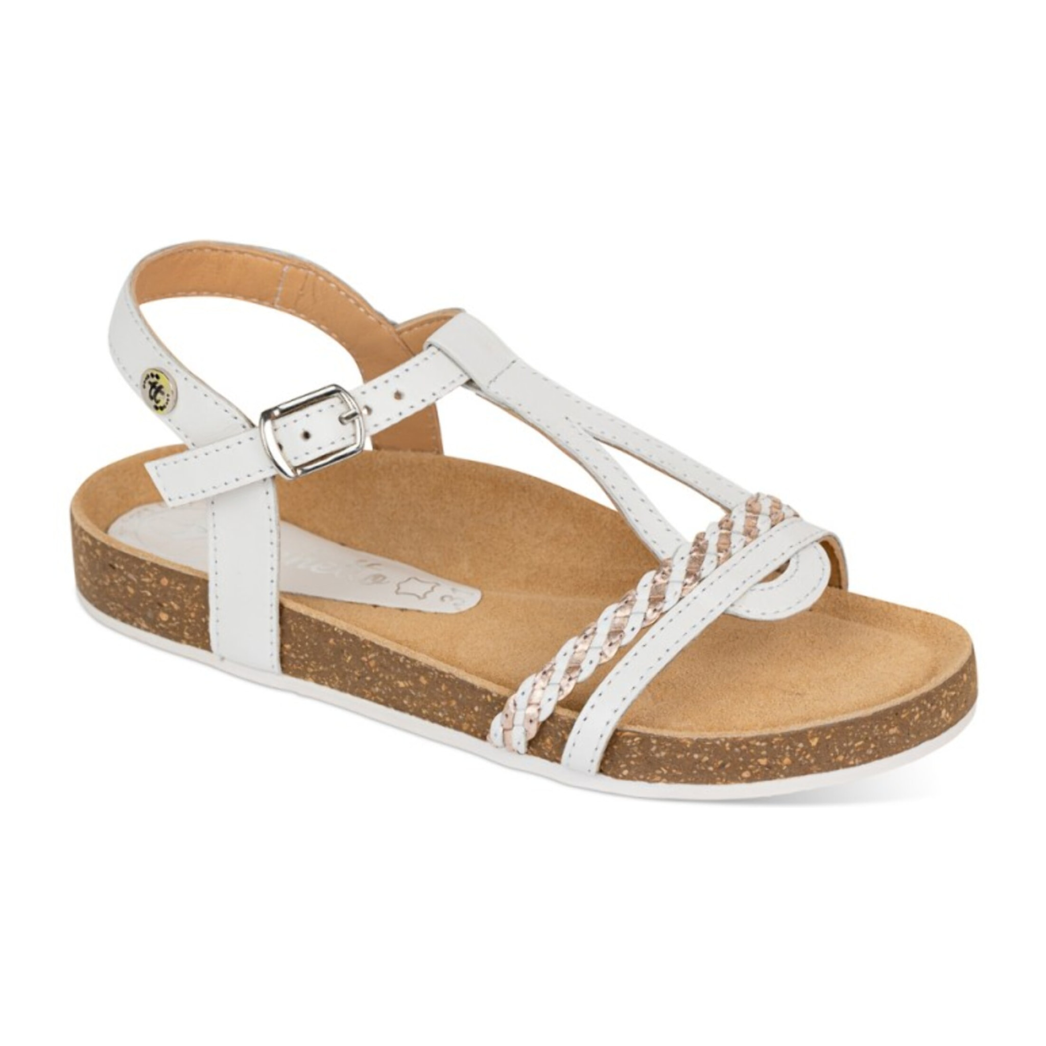 Sandalia Bios Piel Natural. hebilla/Trenza