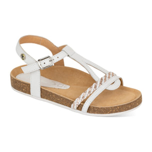 Sandalia Bios Piel Natural. hebilla/Trenza