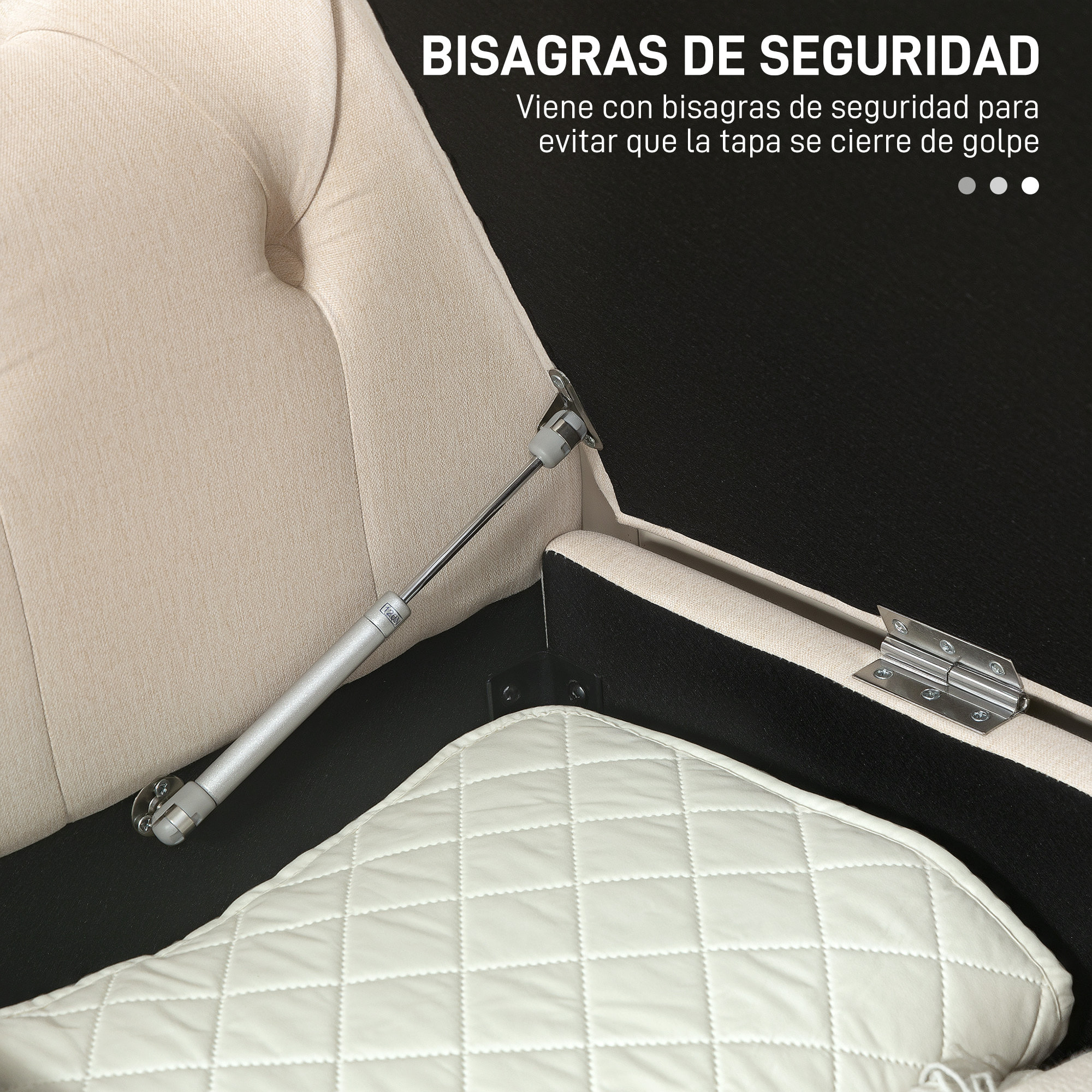Banco de Almacenamiento Taburete de Almacenaje de Lino con Tapa de Bisagras Patas de Madera y Reposabrazos Enrollados para Dormitorio Salón Pasillo Carga 150 kg 146,5x49x74,5 cm Beige