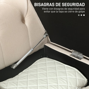 Banco de Almacenamiento Taburete de Almacenaje de Lino con Tapa de Bisagras Patas de Madera y Reposabrazos Enrollados para Dormitorio Salón Pasillo Carga 150 kg 146,5x49x74,5 cm Beige