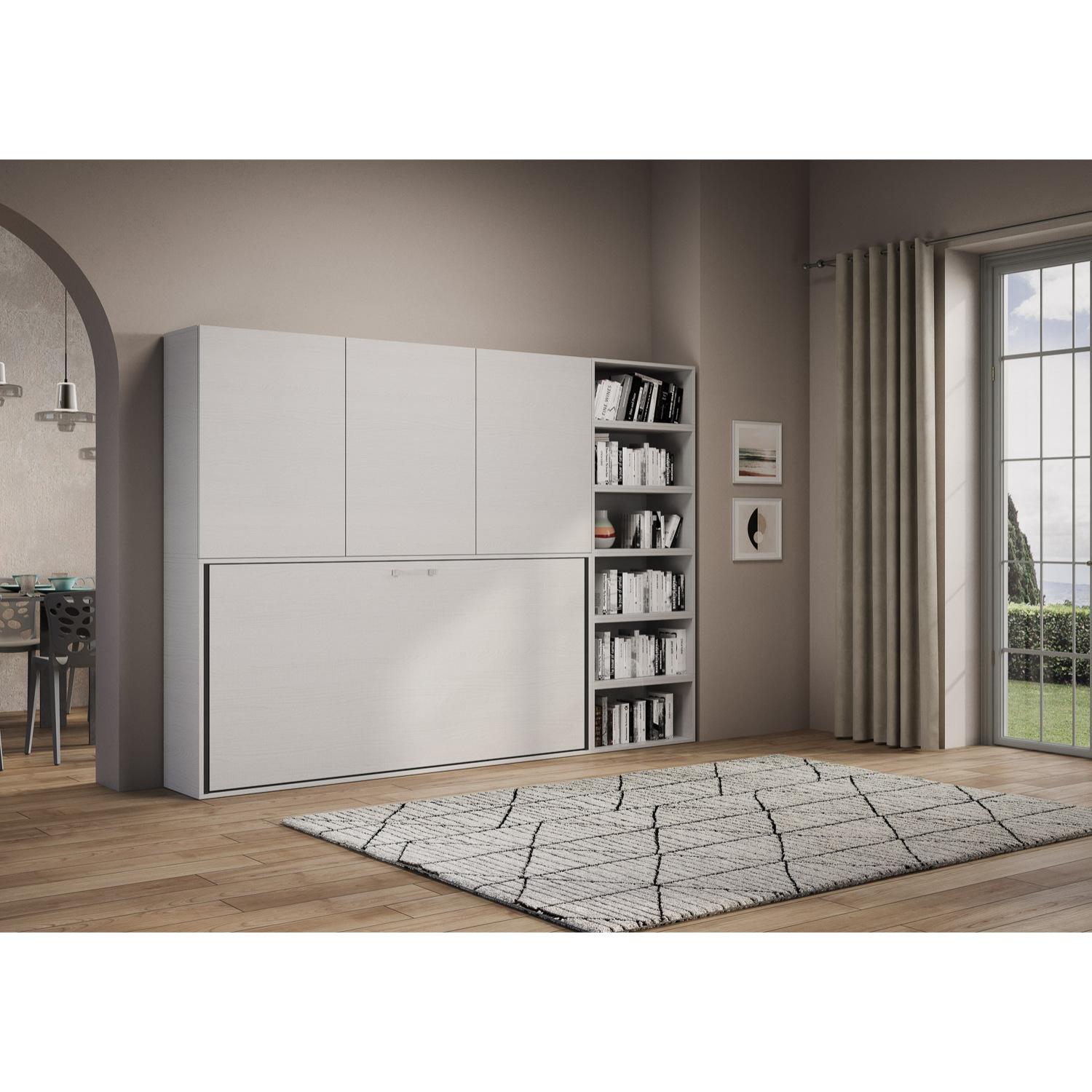 Armoire lit escamotable horizontal 1 couchage 85 Kando composition G Frêne Blanc