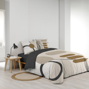 Parure de lit coton motif géométrique double face imprimée - Naturel