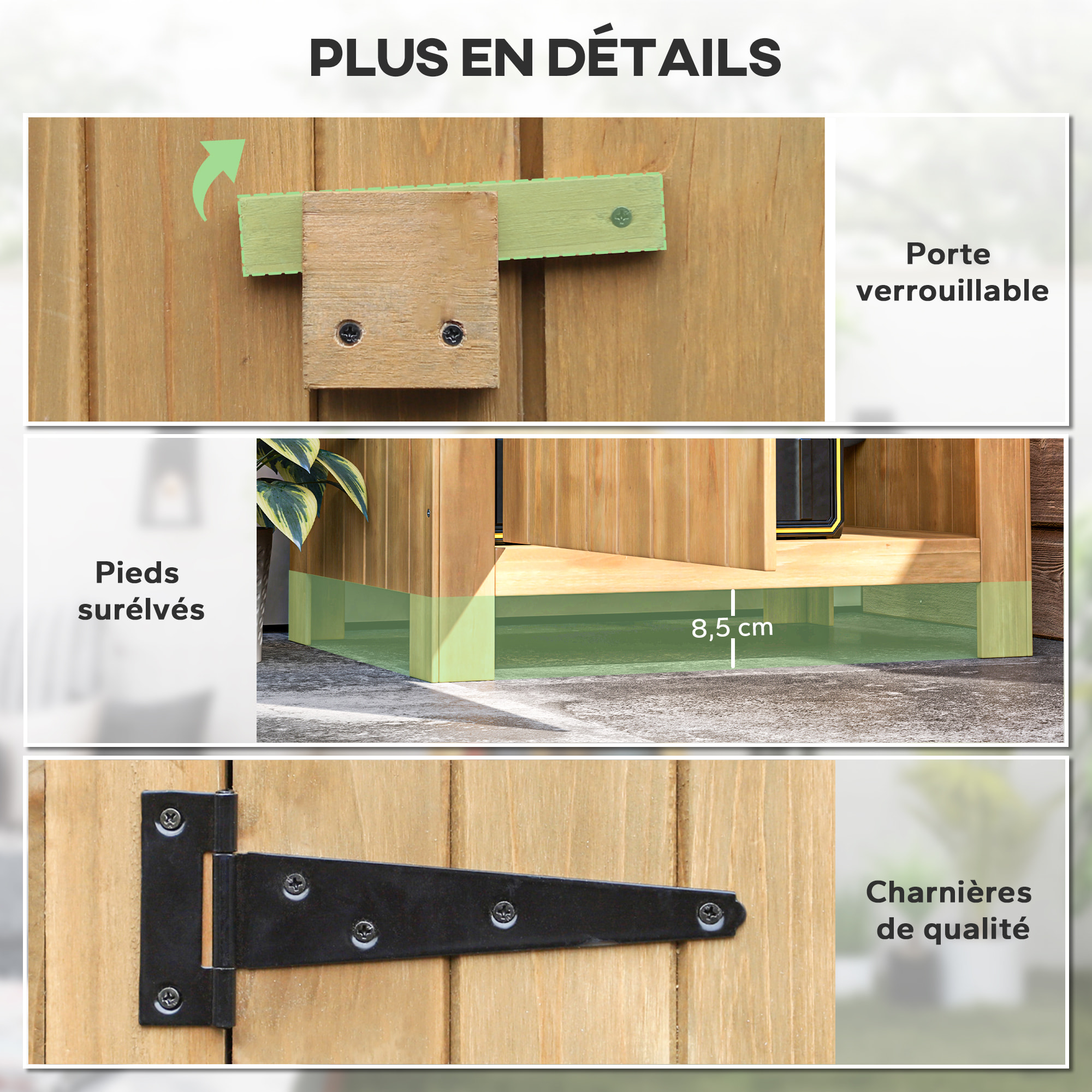 Armoire abri de jardin remise pour outils 3 étagères porte loquet toit pente bitumé dim. 77L x 54l x 179H cm bois sapin pré-huilé