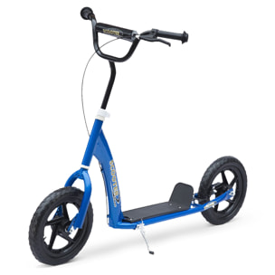 Patinete para Niños de +5 Años Scooter de 2 Ruedas Grandes de 12 Pulgadas con Freno y Manillar Ajustable en Altura Carga Máx.50kg 120x52x80-88cm Azul