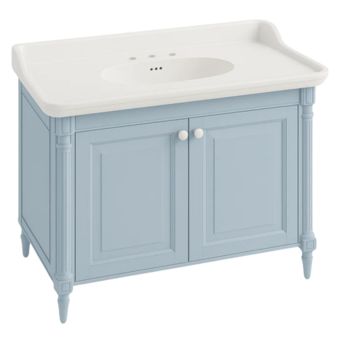 Meuble vasque Cléo 1889 bleu orage velours 3 trous