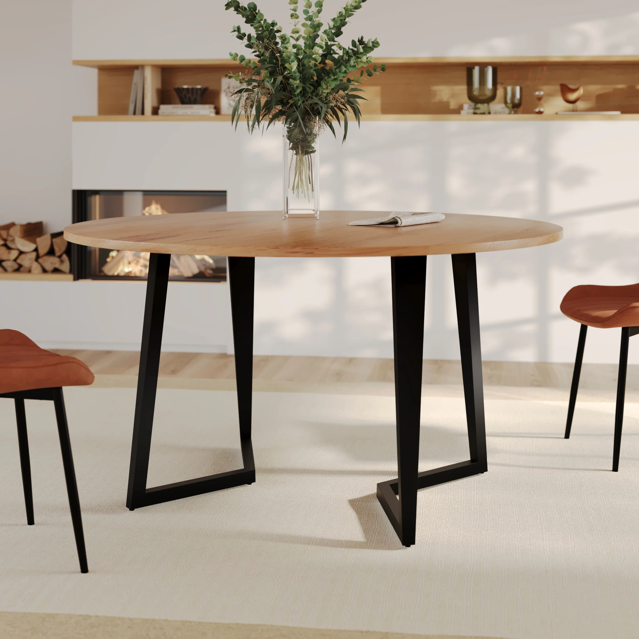 Table ronde 6 personnes en bois d'acacia et métal 140 cm - Moorea