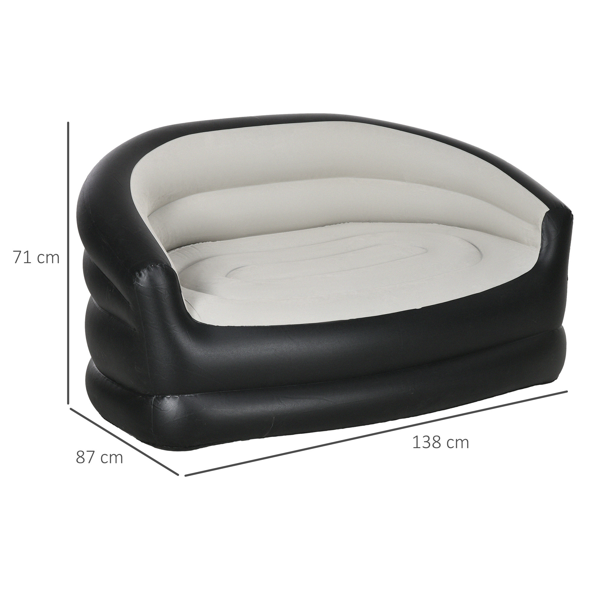 Canapé gonflable pour l'extérieur 2 places canapé d'air dim. 138L x 87l x 71H cm gris noir