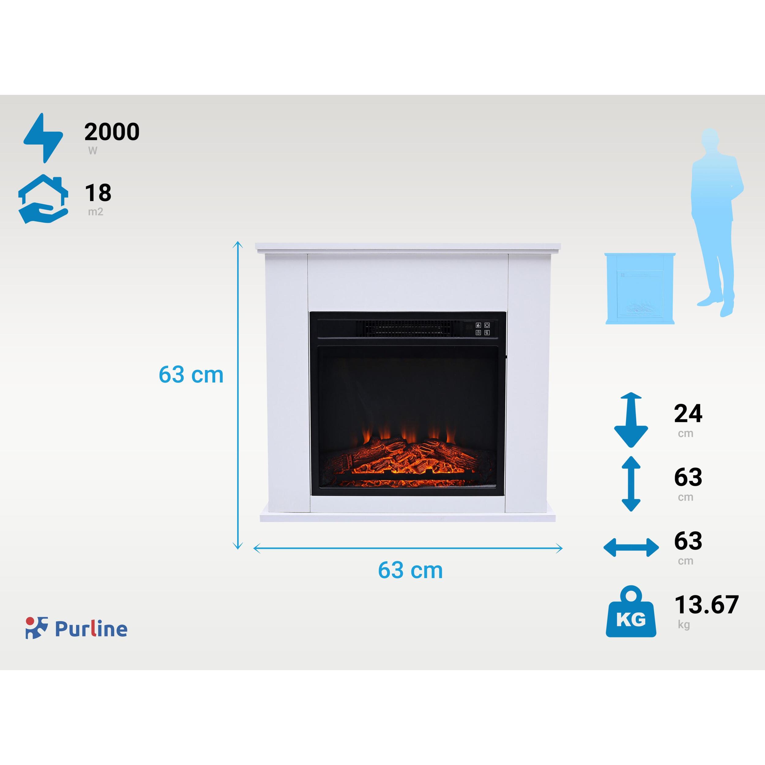 Cheminée électrique au sol de 2kW en acier laqué blanc avec télécommande