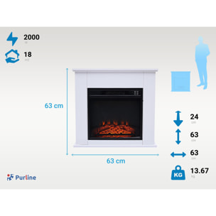Cheminée électrique au sol de 2kW en acier laqué blanc avec télécommande