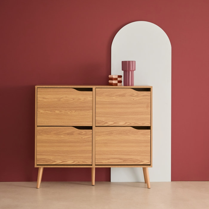 Meuble à chaussures vintage décor bois naturel 4 portes abattantes capacité 16 paires de chaussures - Nepal