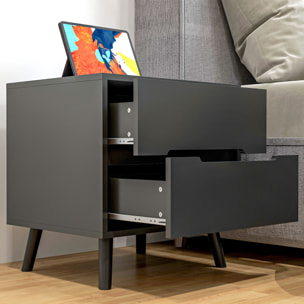 Chevet 2 tiroirs table de nuit style nordique dim. 50 x 40 x 50,5 cm noir