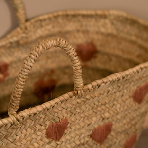 Panier cœur brodé - Rose