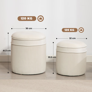 Lot de 2 poufs coffres 2 en 1 velours côtelé crème