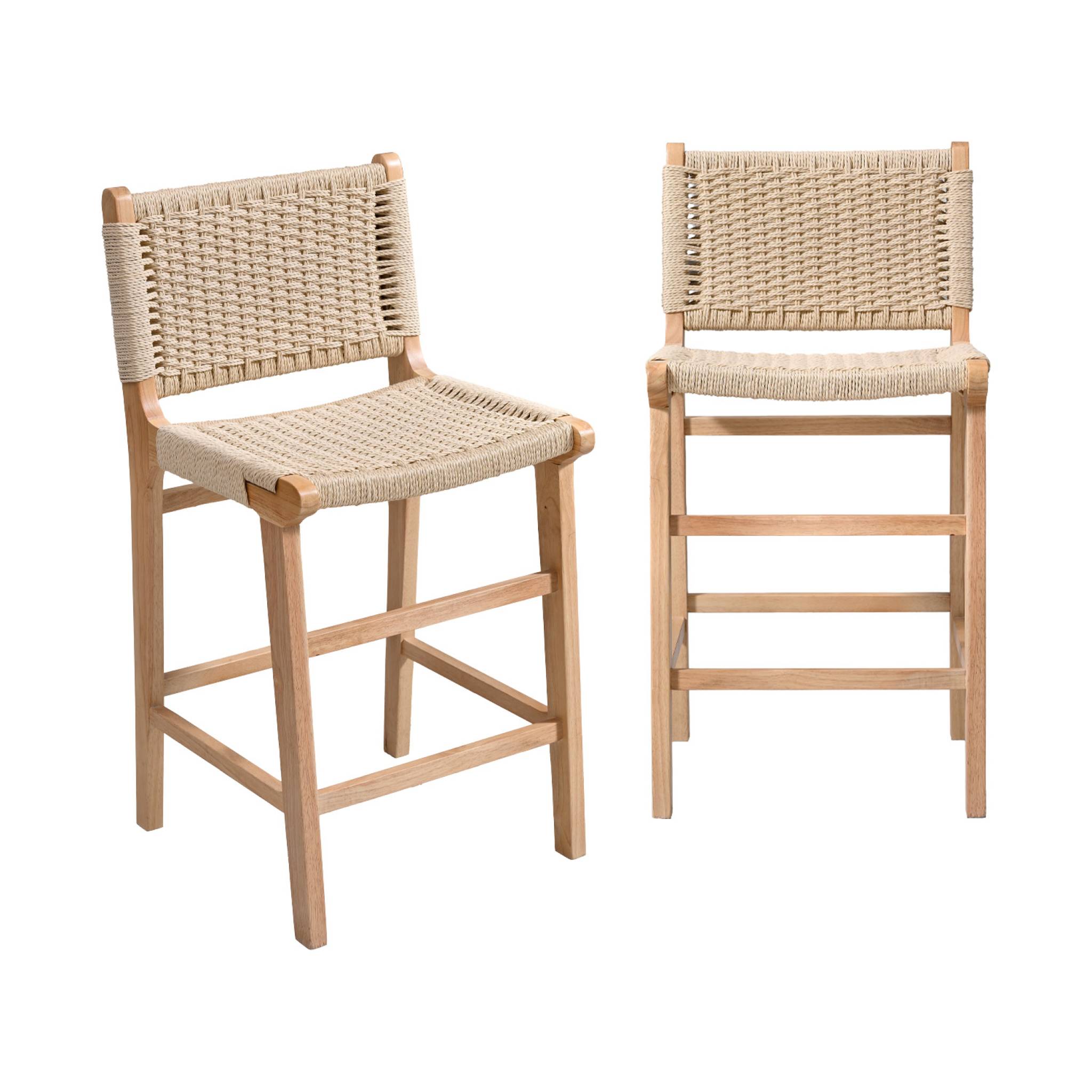 Tabouret de bar bois d'hévéa et assise en cordes 64cm (lot de 2) JOY