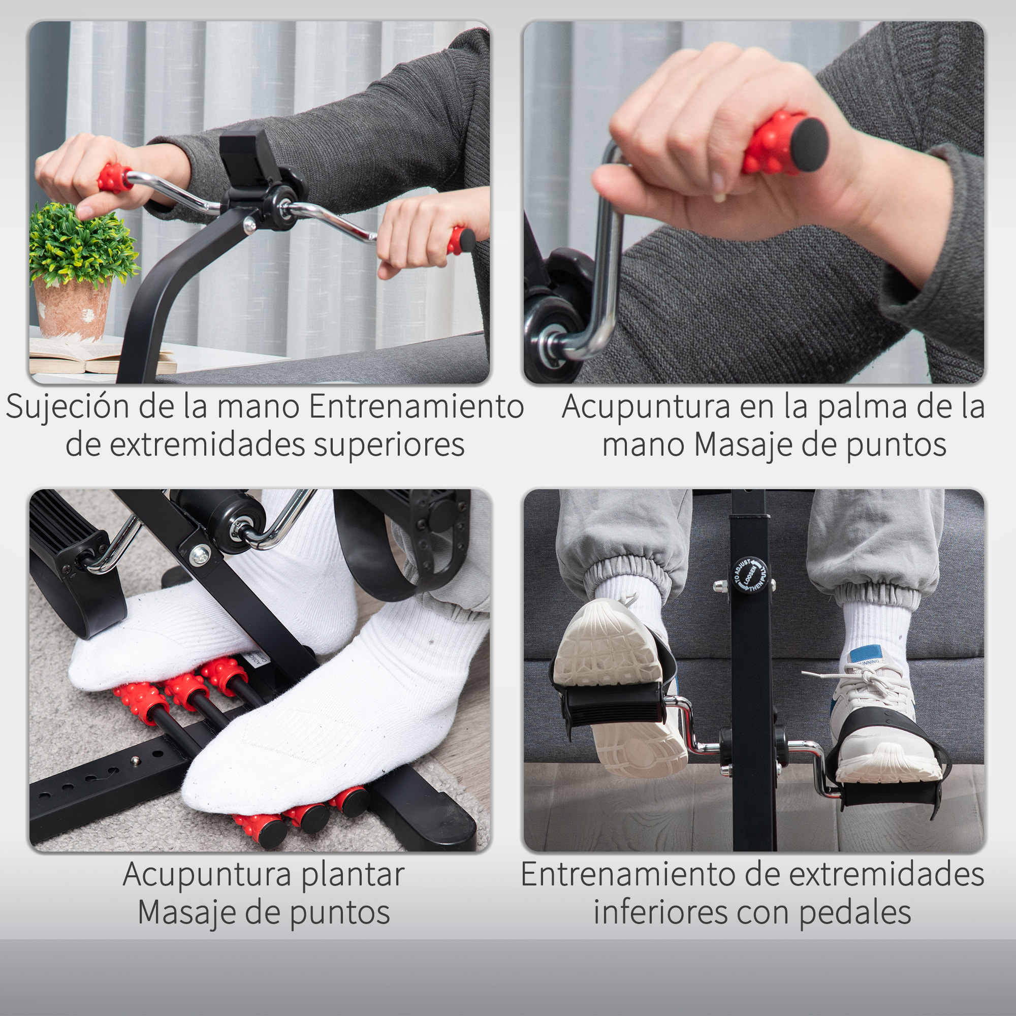 Pedales Estáticos Personas Mayores, Pedaleador Ejercitador de Piernas y Brazos, Altura Ajustable 75-97 cm, Ancho Regulable 44-56 cm, con Pantalla LCD y Rodillo Masajeador para Pies
