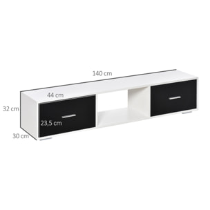 Mueble de TV para Televisores de hasta 60'' Mesa para TV de Salón Estilo Moderno con 2 Cajones y Compartimento Abierto 140x30x32 cm Blanco y Negro