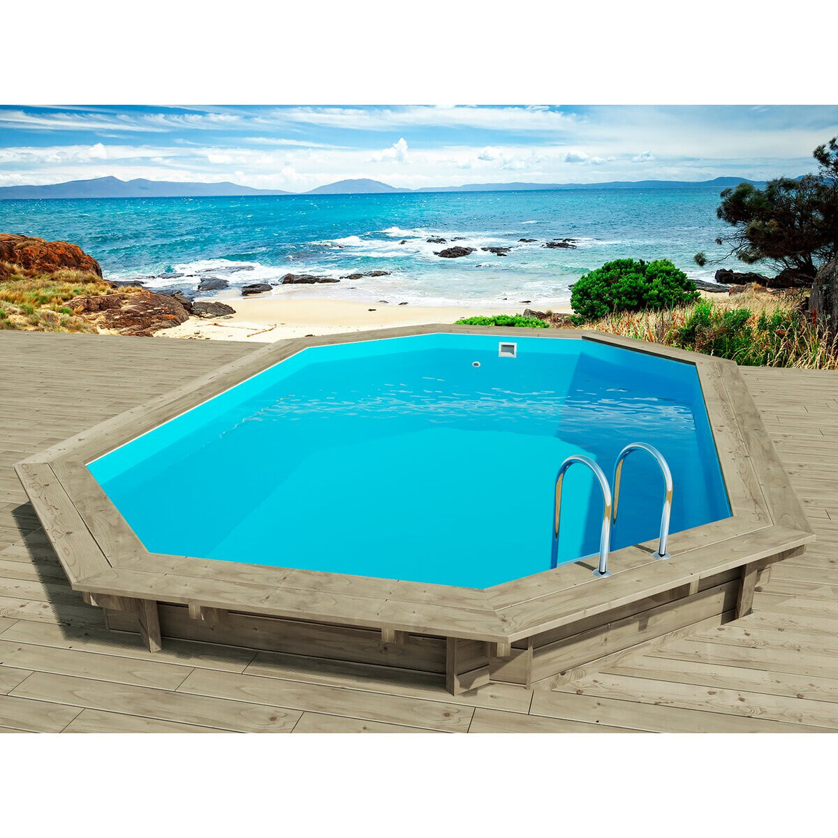 Piscine bois "Florida 145 " - 6.57 x 4.57 x 1.44 m + Pompe à chaleur 6 kw/h inverter "PowerLine by Hayward" - Noir