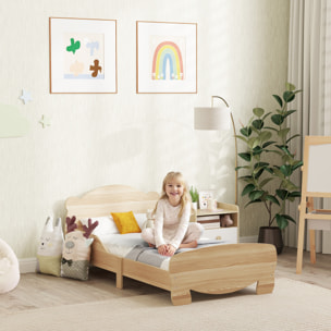 Cama para Niños de +3 Años 140x70 cm Cama Infantil de Madera Cabecero en Forma de Oso Carga 80 kg para Dormitorio Natural