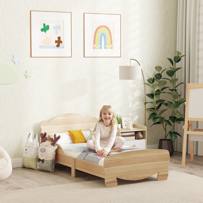 Cama para Niños de +3 Años 140x70 cm Cama Infantil de Madera Cabecero en Forma de Oso Carga 80 kg para Dormitorio Natural