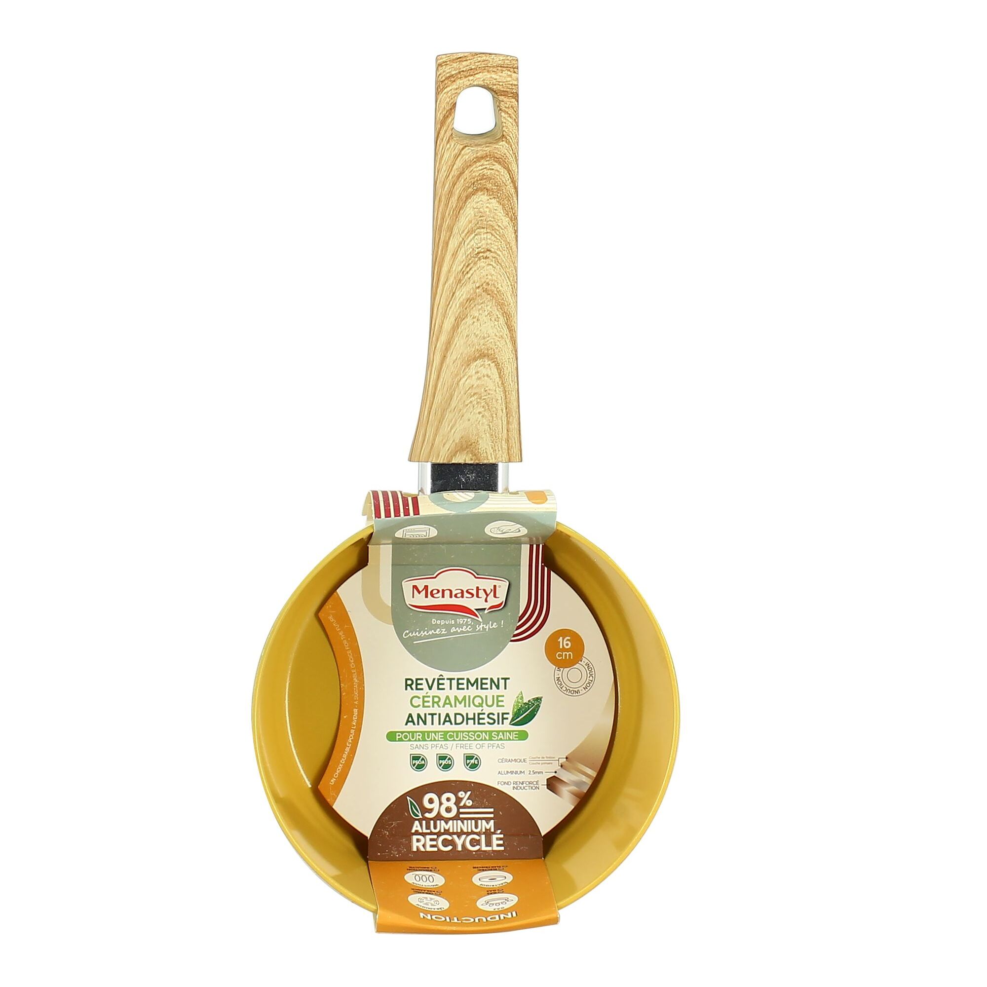 Casserole 16cm avec revêtement céramique jaune - tous feux COLORAMA