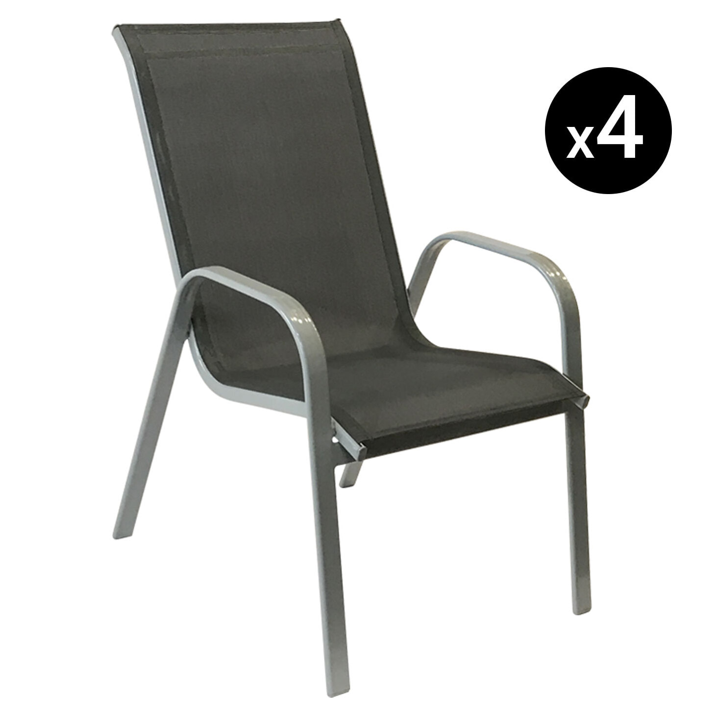 Lot de 4 chaises MARBELLA en textilène gris - aluminium gris
