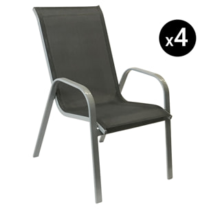 Lot de 4 chaises MARBELLA en textilène gris - aluminium gris