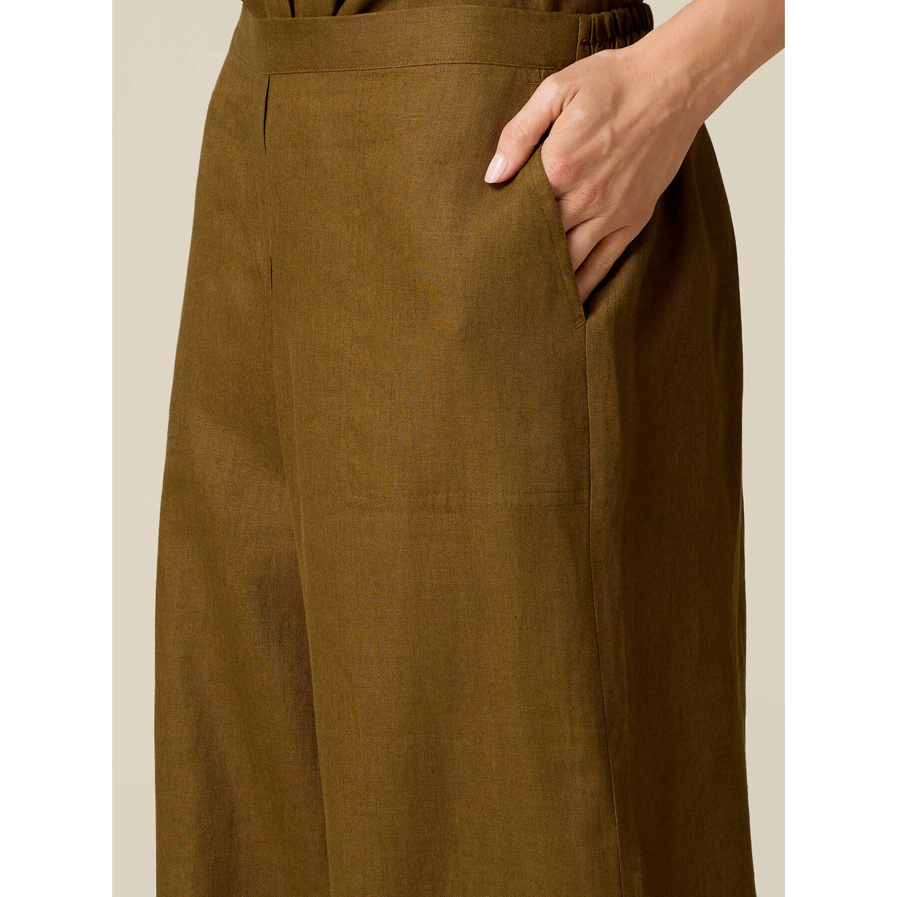Oltre - Pantaloni palazzo in lino - Verde militare