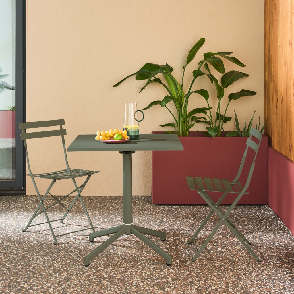 Table de jardin bistrot pliante métal + 2 assises EMILIA + CHIARA