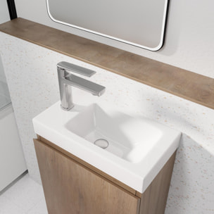 Meuble Lave Mains Décor Bois 40x50x22 cm avec Vasque en SMC Blanche - ELEMENTARY