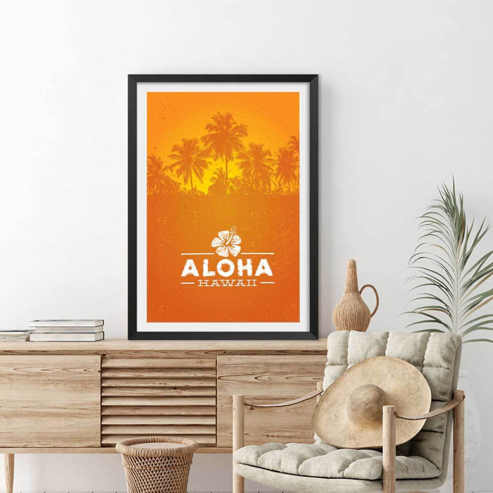 Affiche aloha hawaï Affiche sous cadre noir