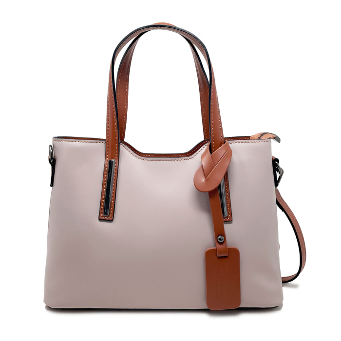 Chicca Borse - Borsa a Mano Donna in Vera Pelle - Colore Cipria - Cuoio