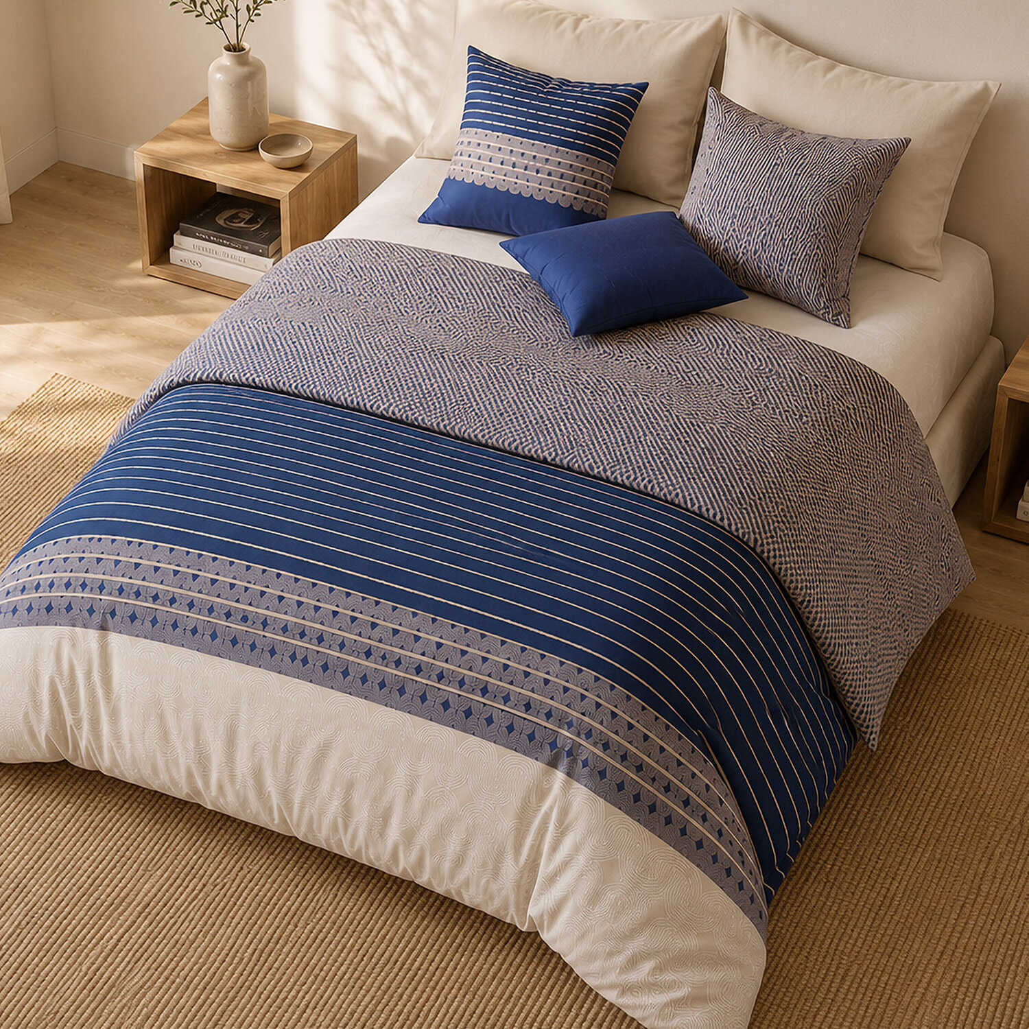 Parure housse de couette 100% percale de coton rayures horizontales - BLEVARIS