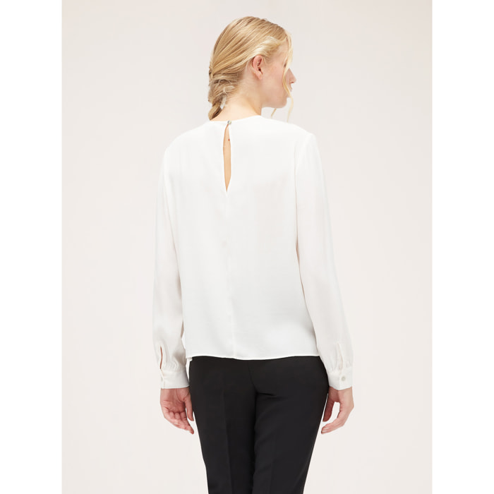 Motivi - Blusa vaporosa con pliegue - Blanco