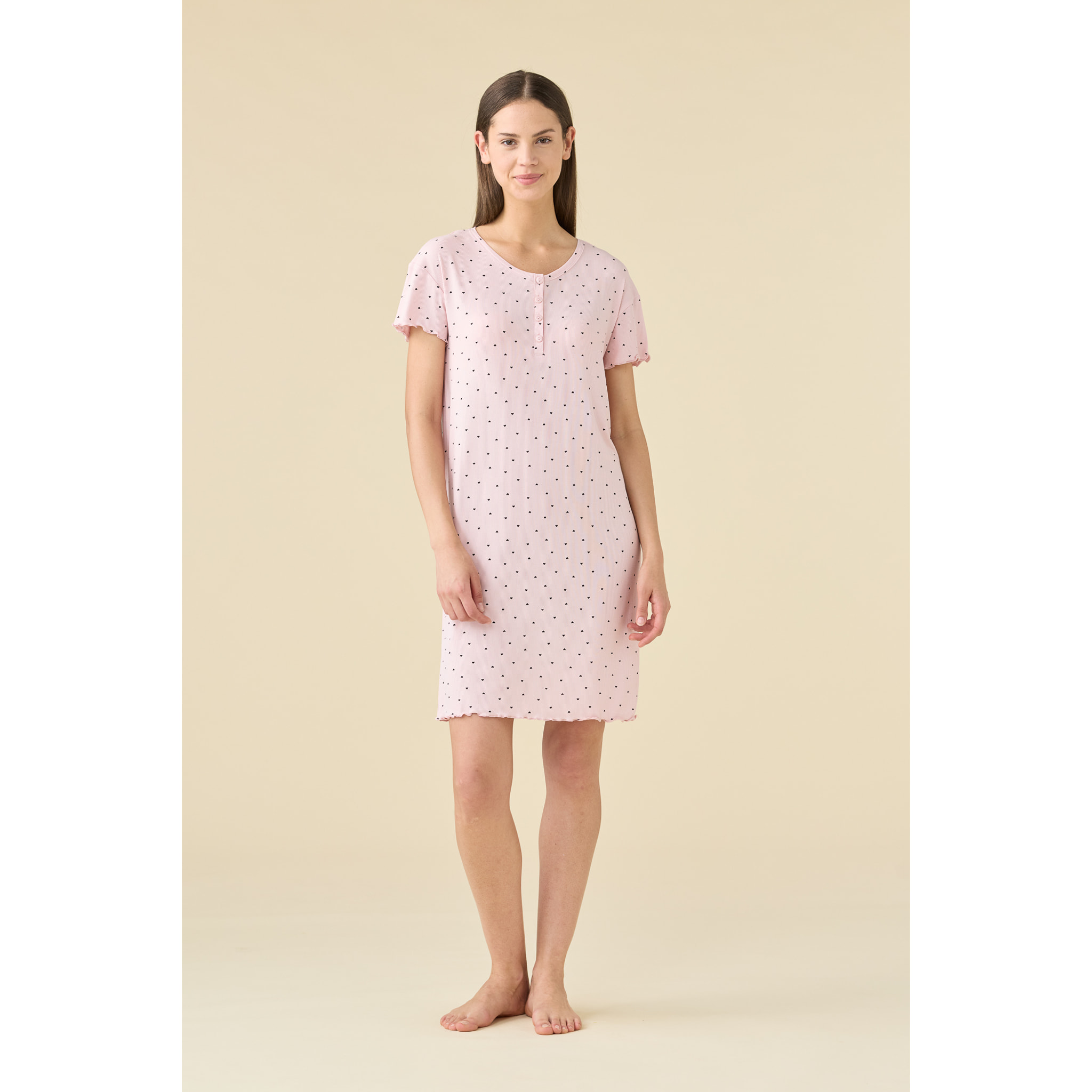 Camicia da notte donna estiva in costina articolo cuoricini. Noidinotte