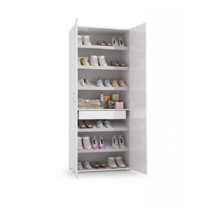 Scarpiera Tarassaco, Mobile multiuso da ingresso con anta a specchio , Armadio moderno portascarpe a 6 ripiani, 100% Made in Italy, Cm 72x37h195, Bianco e Cemento