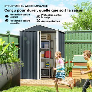 Abri de jardin 1,18 m² porte coulissante verrouillable tôle acier ondulée gris