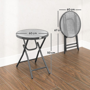 Table basse carrée bistro de jardin dia. 60 x 50 cm pliable métal époxy noir plateau verre trempé