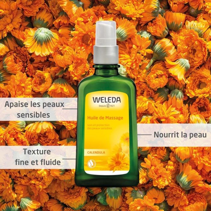 WELEDA - Duo Huile de Massage au Calendula   -  Soin corporel peaux sensibles - Vegan* - Certifié Natrue** - Flacon-pompe 100 ml  x 2