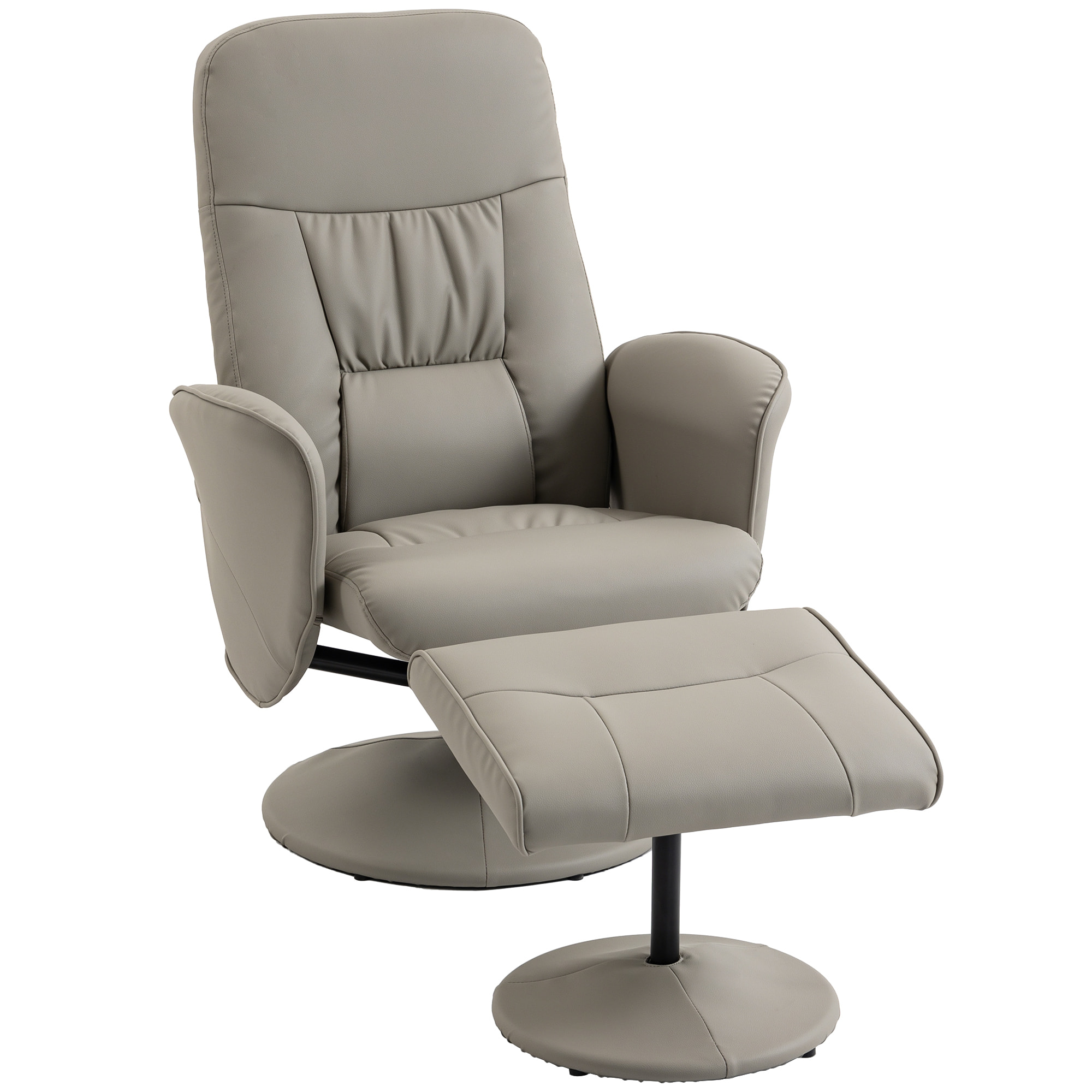 Sillón Relax Reclinable con Reposapiés, Sillón Relax de Cuero Sintético con Respaldo Alto, Giratorio 360°, Reposabrazos, para Salón, Dormitorio, Beige Gris