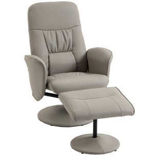 Sillón Relax Reclinable con Reposapiés, Sillón Relax de Cuero Sintético con Respaldo Alto, Giratorio 360°, Reposabrazos, para Salón, Dormitorio, Beige Gris