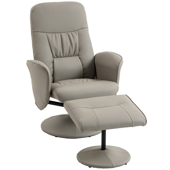 Sillón Relax Reclinable con Reposapiés, Sillón Relax de Cuero Sintético con Respaldo Alto, Giratorio 360°, Reposabrazos, para Salón, Dormitorio, Beige Gris